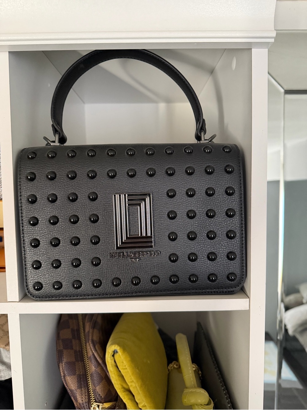 Karl Lagerfeld Black Studded Top-Handle Satchel